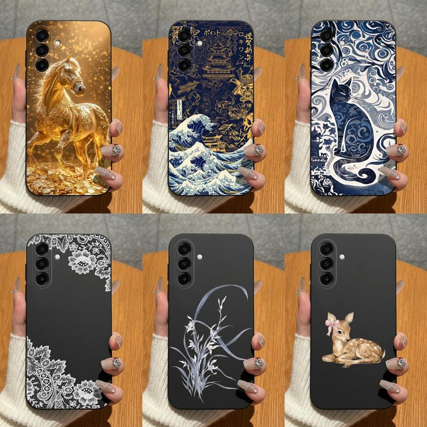 For Samsung Galaxy A17 A16 A15 A14 A13 A07 A06 A04 A01 Phone Cases Blue Porcelain Cat Matte Silicone Anti Drop Lightweight Housing For Samsung Bumpers
