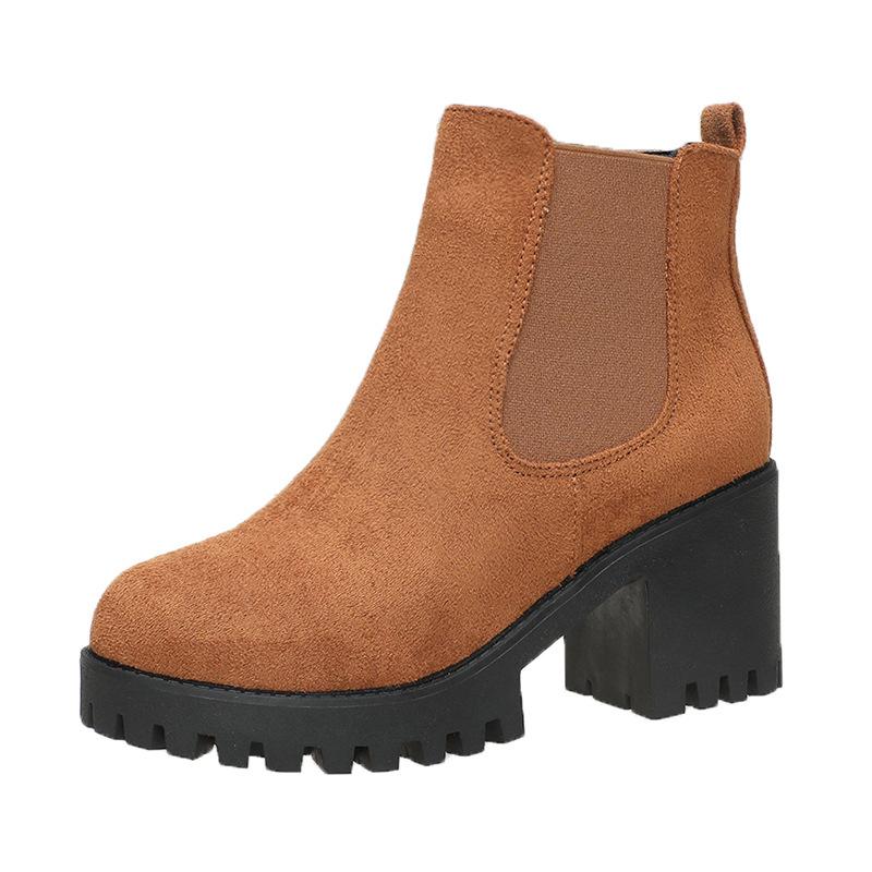 Botas de mujer talla grande botas cortas nuevas botas Martin suela gruesa estilo británico boca elástica punta redonda botas cortas mujer