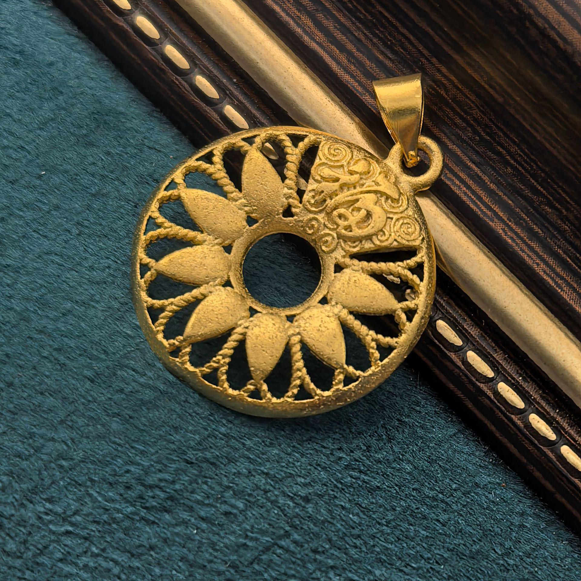 Gold-Plated Brass Openwork Fu Character Peace Pendant