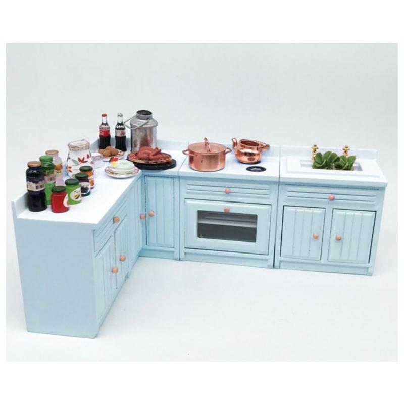 1/12 Dollhouses Miniature Kitchen Cabinet Set with Cooking Stove Kitchen Skin Dollhouses Furniture for Realistic Play