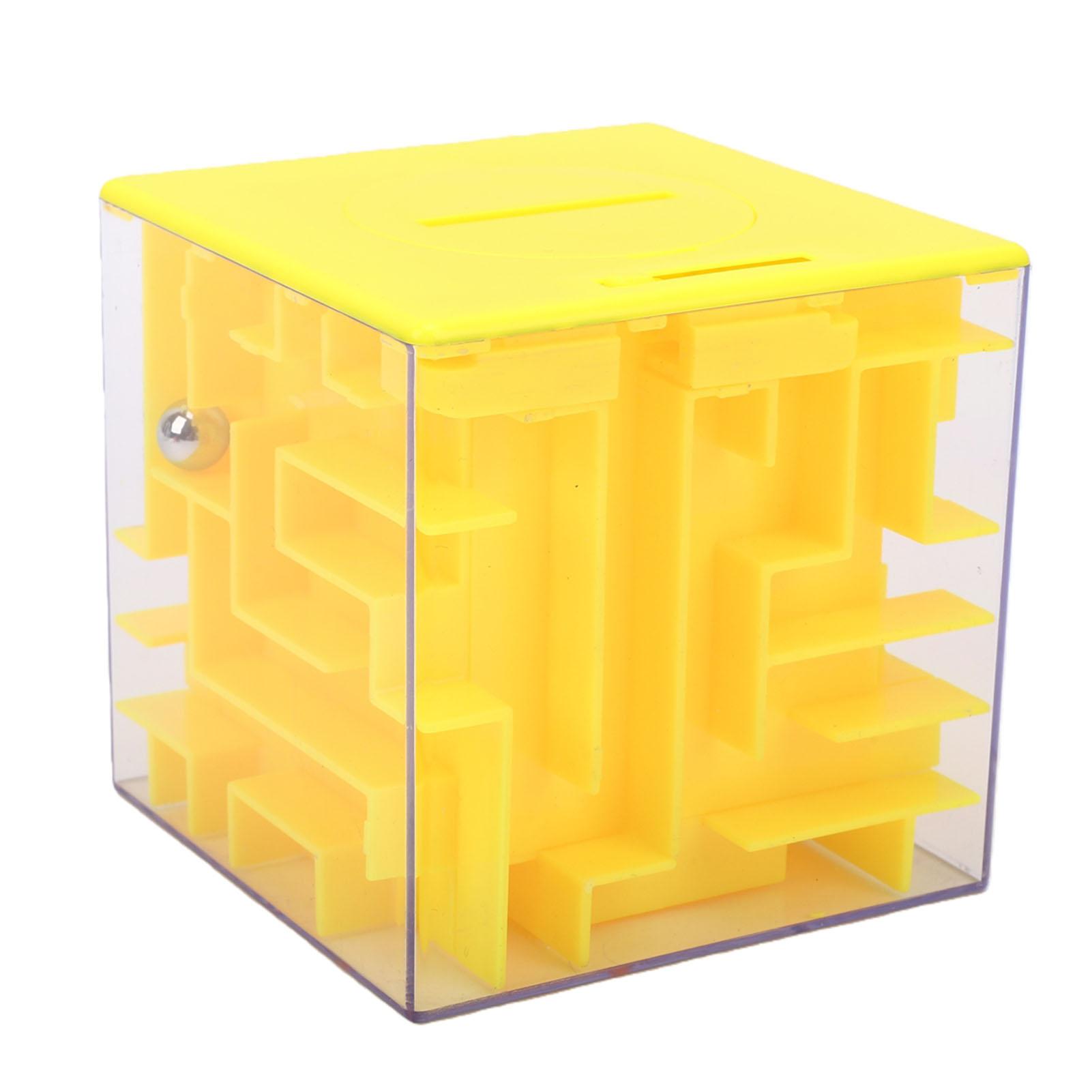 Boîte à monnaie Puzzle Labyrinthe 8,5 cm 3D Transparente Éducative Interactive Labyrinthe Boîte d'épargne jaune