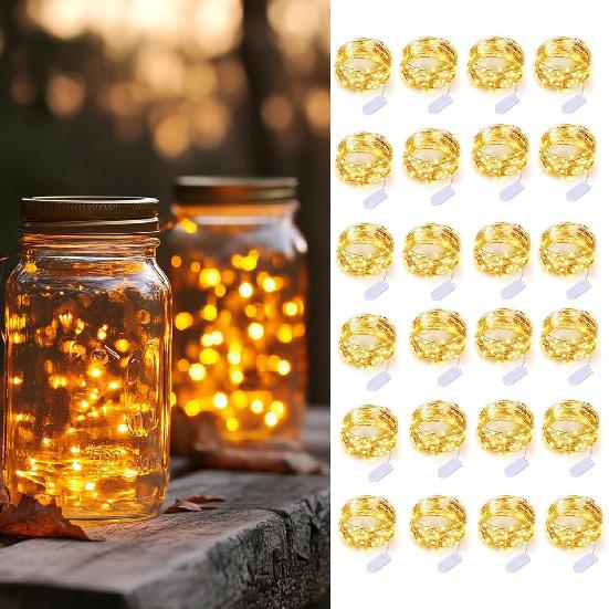 24 Pack Fairy Lights Battery Operated String Lights-3.3ft 20 LED Silver Wire Warm White for Wedding,Party,Table Centerpieces,DIY Crafts,Mason Jars