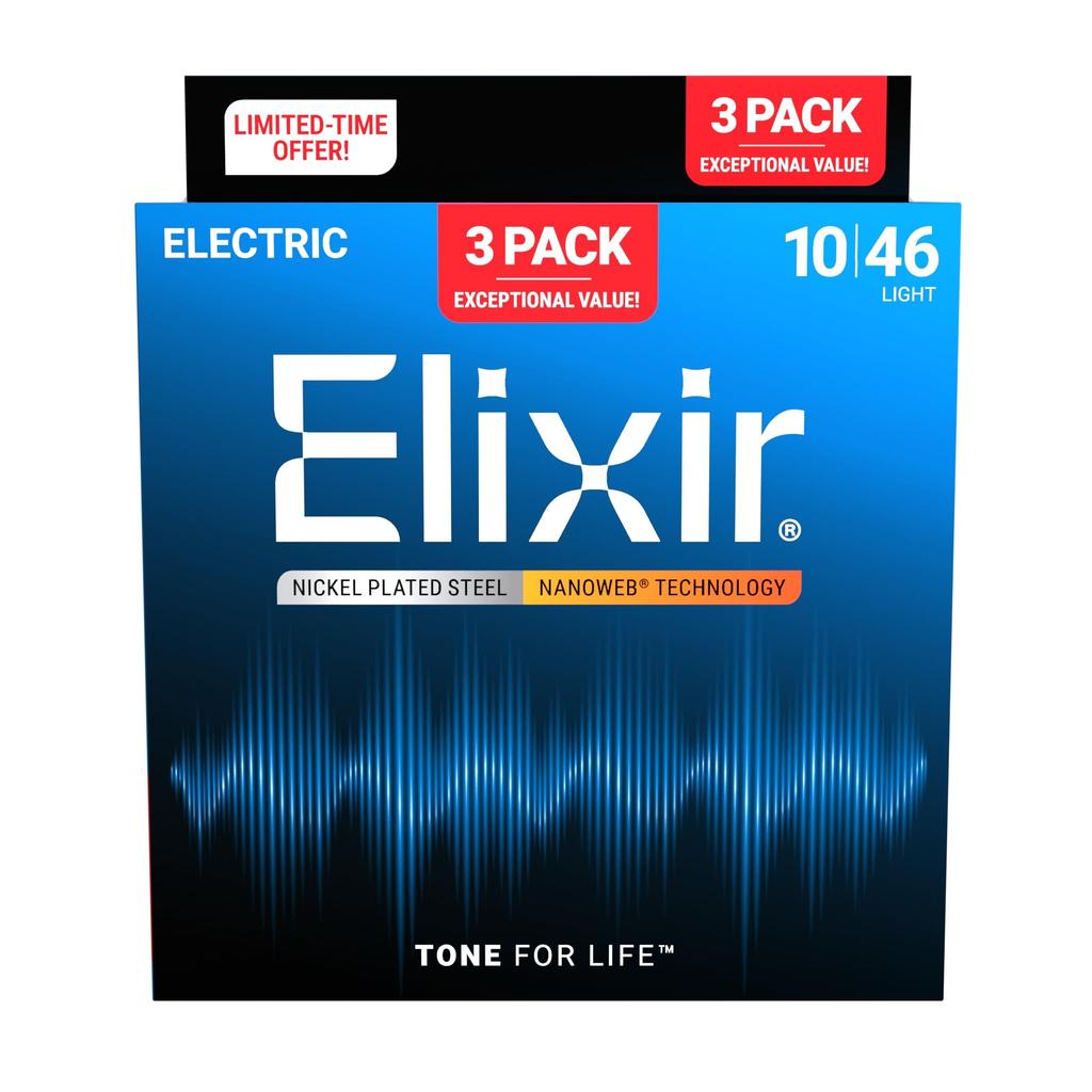 Elixir E-Gitarren Werbe-NANOWEB-Saiten, 3er-Pack, Leicht, .010-.046 #16567 (12052, 3er-Pack)