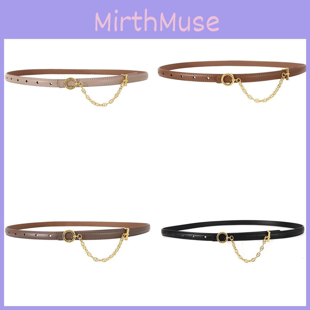 Womens Leather Belt With Metal Chain Decor For Elegant Dress And Suit Styling