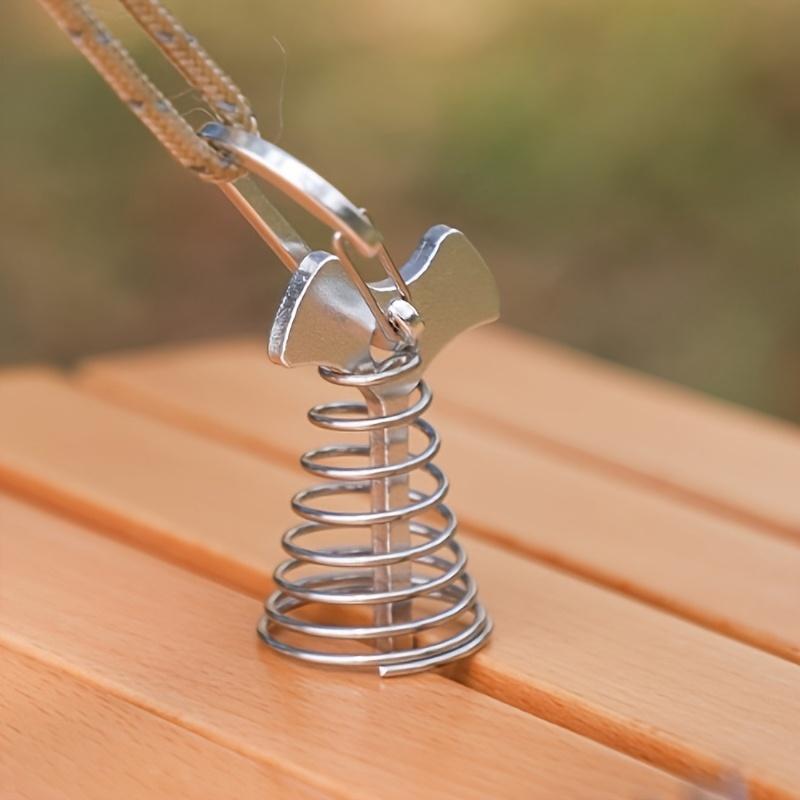 8pcs Stainless Steel Deck Nails with Spring Buckle, Fish Bone Design for Secure Binding, Suitable for Outdoor Camping and Hiking