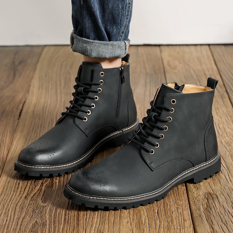 Men's Large Size Autumn/Winter Retro Leather Martin Boots – Trendy and Fashionable Work Boots