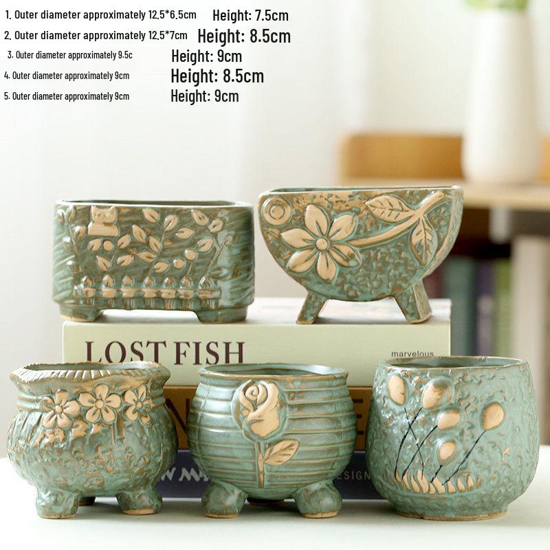 Breathable Ceramic Indoor Succulent Planter Set - Creative Small Flower Pots
