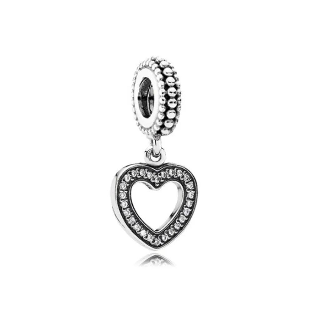 925 Silver Pink Heart Charm Pendant For Women Jewelry Making Luxury Gift Fit Bracelet Necklace Party