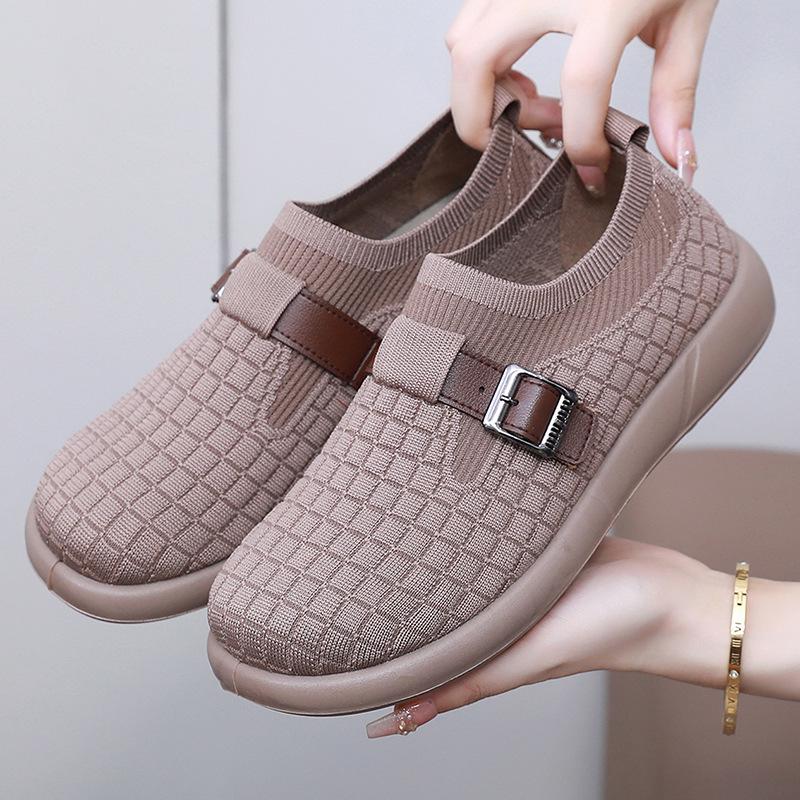 

2025 Женские легкие дышащие кроссовки Fly-Knit для мам: Удобная повседневная одежда в пекинском стиле для весны и осени Size 36 кофейный