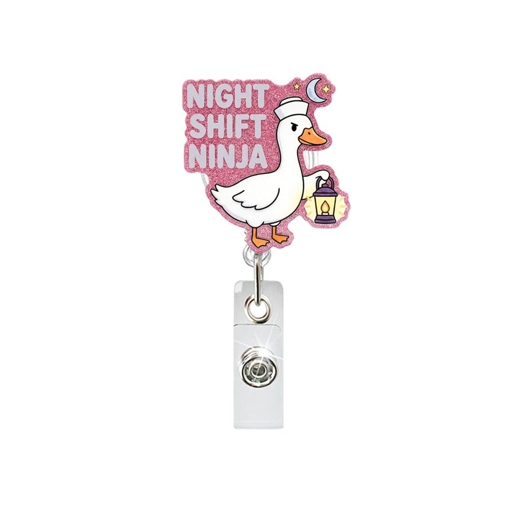 Goose Badge Reel Funny Retractable Id Holder Acrylic Badge Reel Glitter Doctor Id Badge Holder For Key Card Holder Teachers