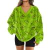 Women's Fashionable V-neck Christmas Printed Long Sleeved Casual Pullover Plush Warm Pocket Sweatshirt Top