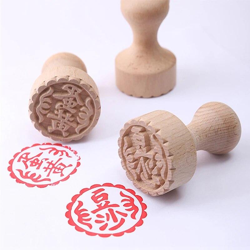 Round Wooden Stamp with Handle Diameter Of 5cm Chinese Character Moon Cake Stamp, Pastry Stamp, Blessing Stamp