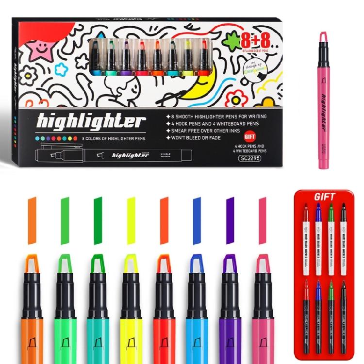 

16Pcs Professional Colorful Highlighters with Fine/Round/Wide Flat Tip Fluorescent Marker Pens For Notebook Planner 1