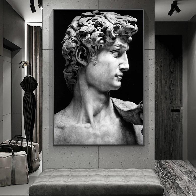 Famous Painting Funny David Portrait Sculpture Canvas Paingtings Wall Art Living Room Bedroom Mural Decorative Poster and Prints