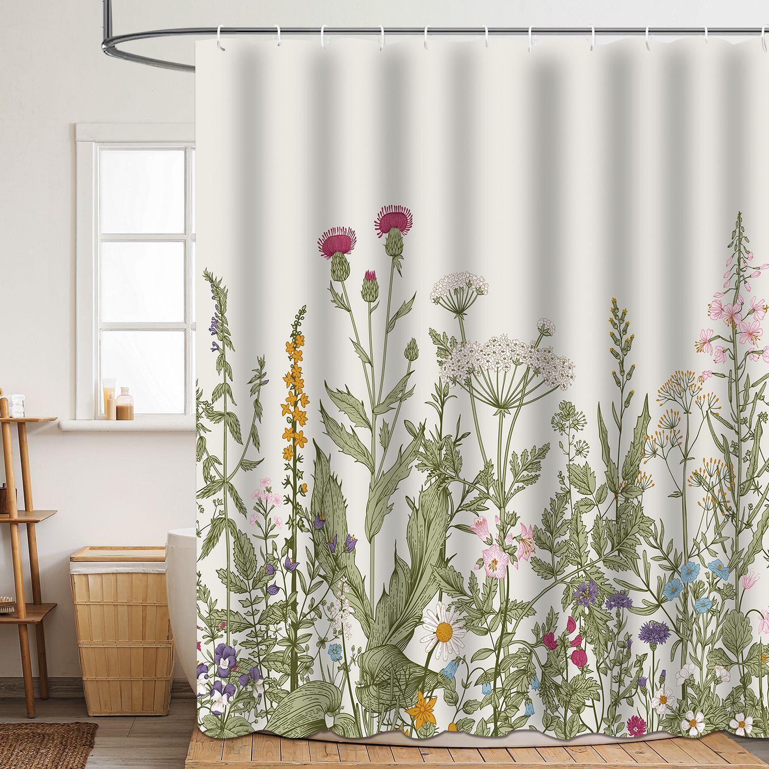 

Watercolor Floral Shower Curtain Machine Washable All Season Waterproof Privacy Protection Boho Design Elegant Elevate Space W60H190(CM)-1 Pcs