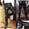 Pantaloni da uomo in lattice effetto bagnato nero Pantaloni liquidi per uomo Pantaloni in pelle da moto Pantaloni stile rock