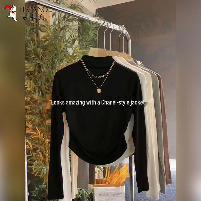 

Woodpecker Women s Autumn Mock Neck Pleated Long-Sleeve T-Shirt M