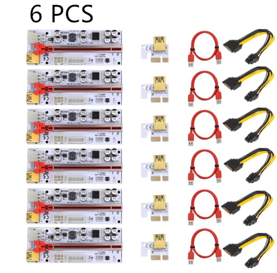 6pcs PCI-E Express 1x To 16x Riser 010 Card Adapter PCIE 1 To 6 4 Slot PCIe Port Multiplier Card for BTC Bitcoin Miner Mining