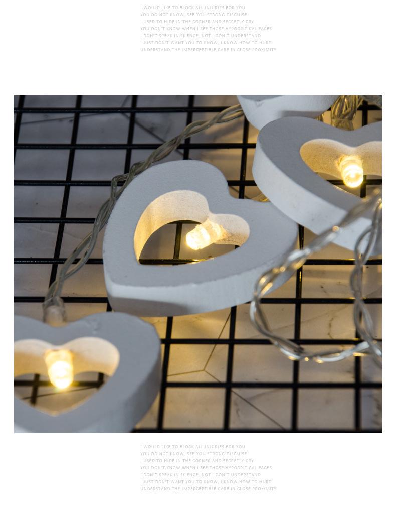 Korean-Style LED Wooden Heart String Lights for Indoor Holiday Decor (10 Battery-Powered Colored Lights)