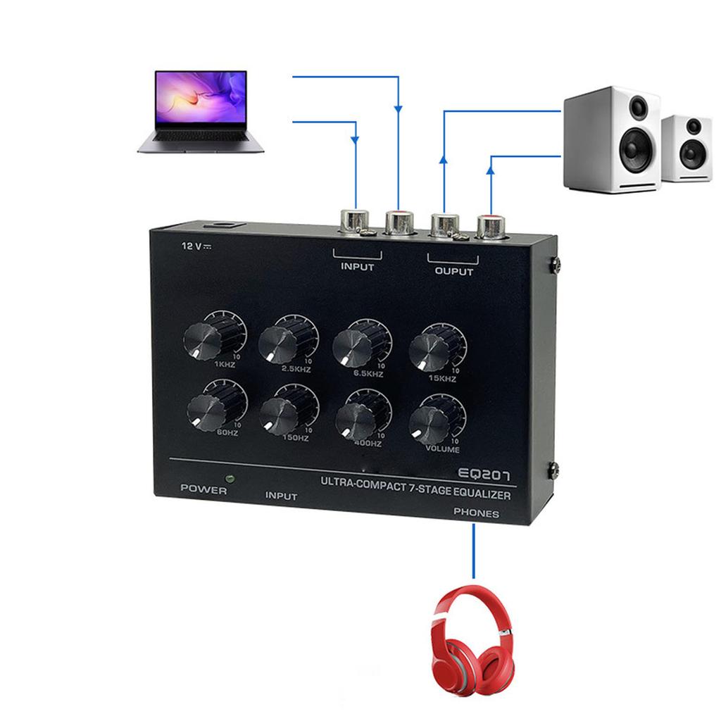 7 Band Sound Equalizer with 3.5mm Input Headphone   Two Channel Digital Equalizer for Home Car Treble and Bass Adjustment