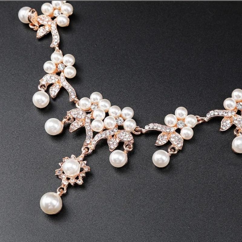 Branch Shaped Simulation Pearl Necklace Earrings Set Ethnic Retro Jewelry Bride Dress Accessories