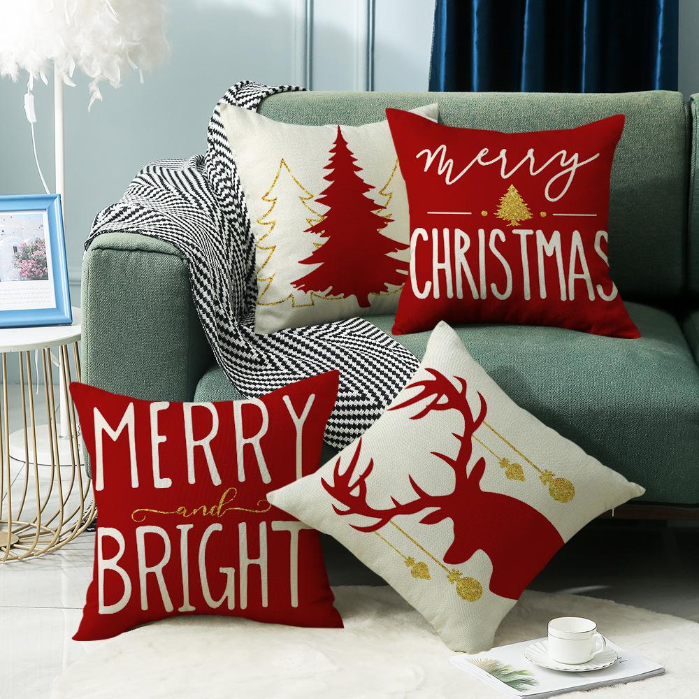 New Christmas Cartoon Pillow Cover Sofa Bedside Linen Printed Gift Square Cushion Cover