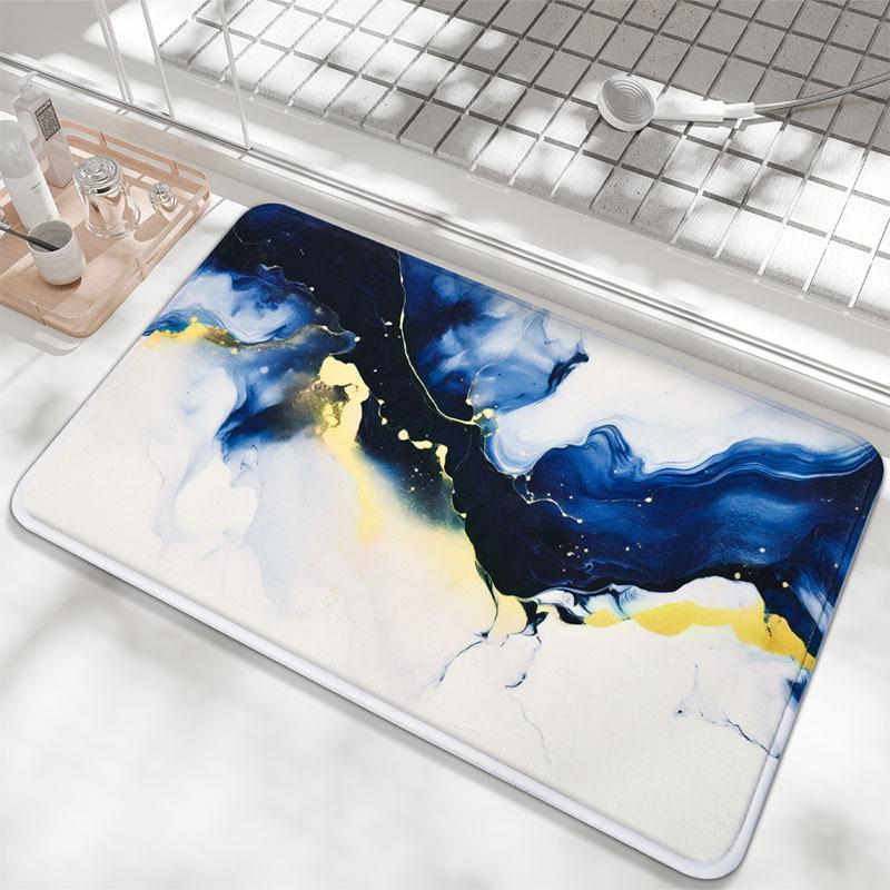 Marble Household Bathroom Absorbent Floor Mats, Light Luxury, High-end Imitation Cashmere Toilet Non-slip Mats