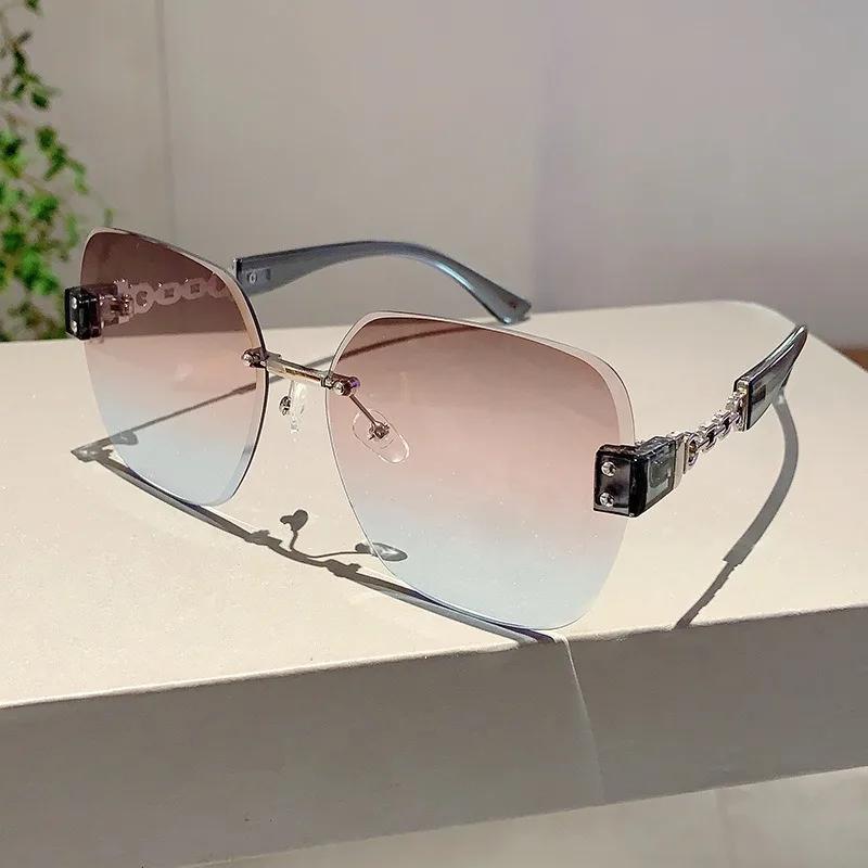 New Square Rimless Sunglasses Women Luxury Designer Cool Unisex Vintage Eyewear UV400
