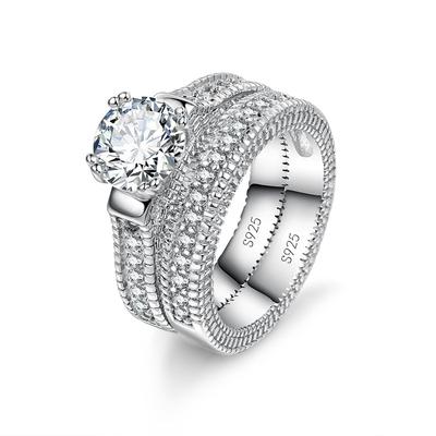 925 Sterling Silver Elegant Wedding Engagement Couple Rings Set 925 Sterling Silver Color Anniversary Accessory With Full Shiny Cubiz Zircon Stone