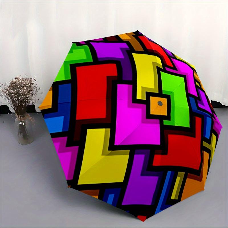 1pc Colorful Squares Automatic Opening/Closing Folding Umbrella with 108 Ribs, Plastic Handle, Windproof Portable Sunshade Umbrella Hallowee