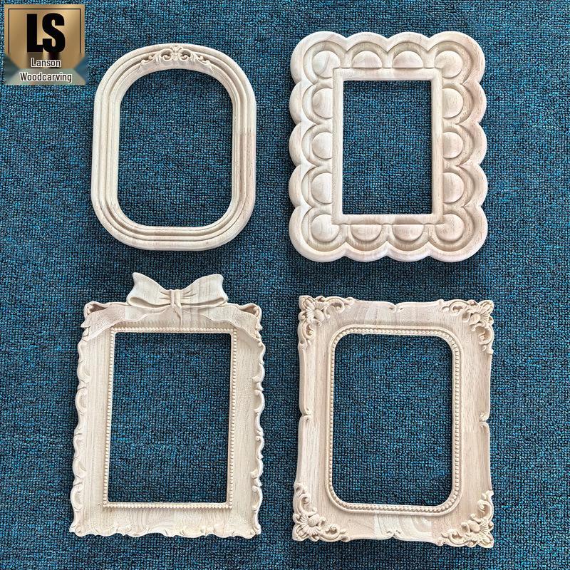 European-Style Solid Wood Carved Mirror & Photo Frame, French Retro Veneer Wall Decor Model A: 22x17x1.5 cm