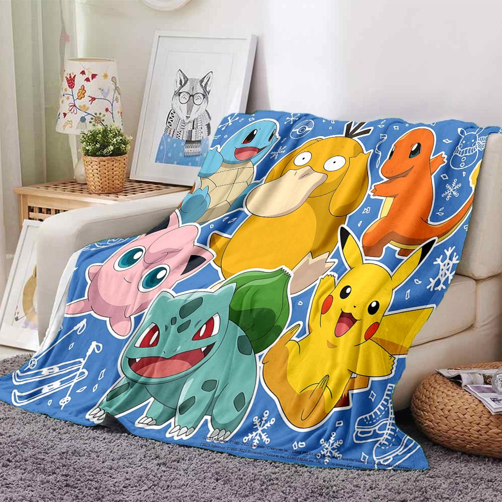 Pikachu Friends Winter Scene Blanket Soft Throw Blanket For Home Bedroom Bed Sofa Travel Office Solid Christmas Blanket