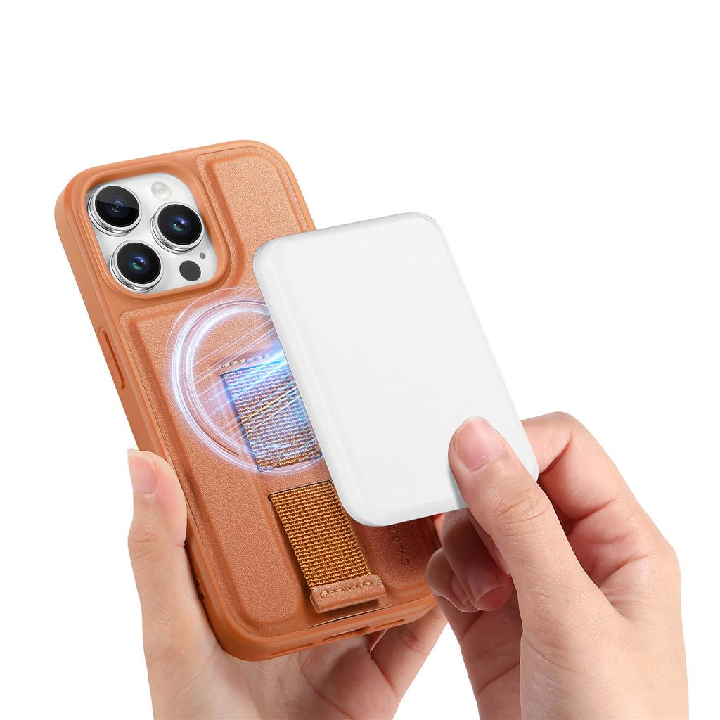 For iPhone 15 Pro Max Magnetic Case CASENEO Wristband PU Leather+PC Shockproof Phone Cover