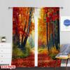 Set Of 2 Flat Printing Window Drapes Autumn Mountain Road Versatile Polyester Fabric Without Electricity Festive Backdrops Curtains Made