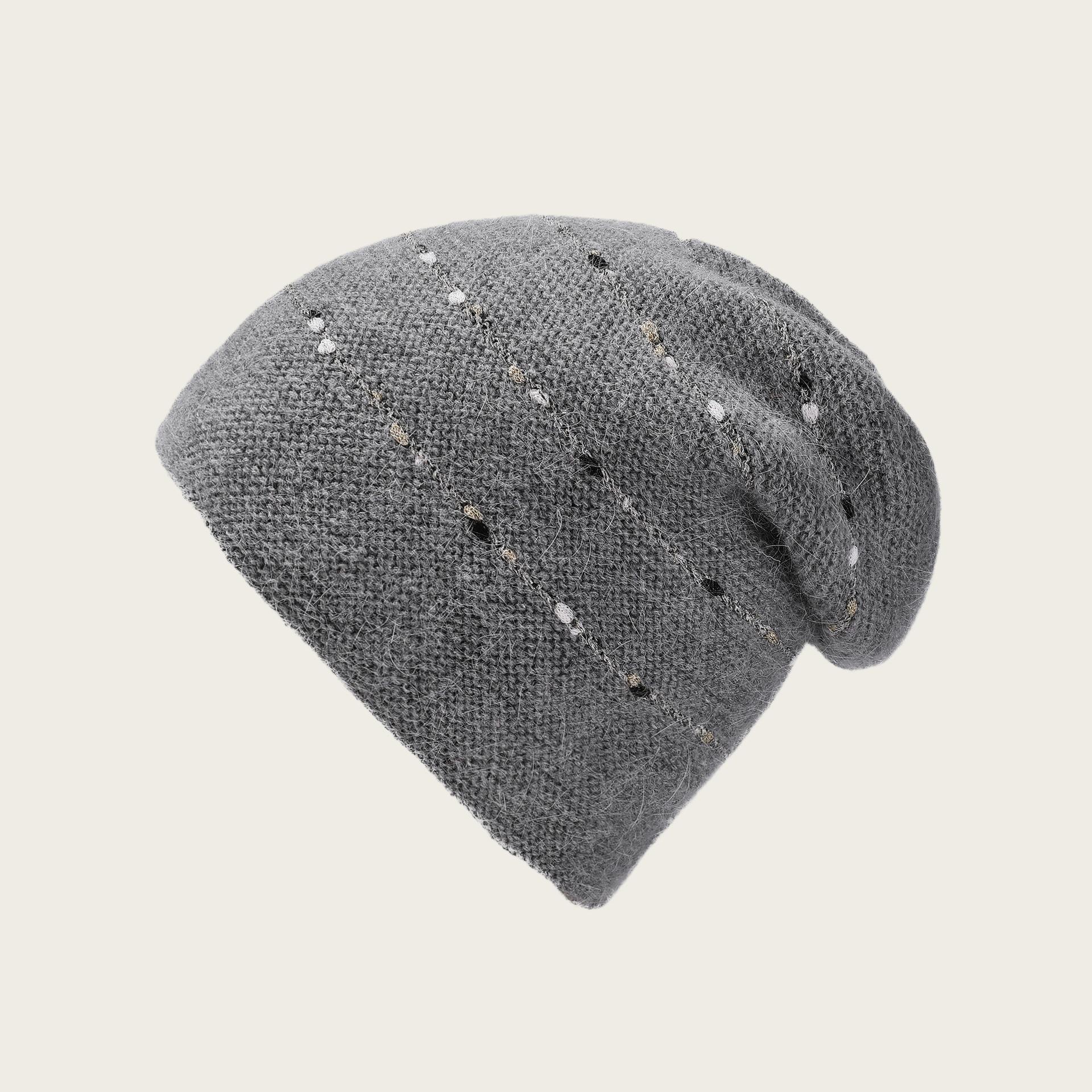 

Rabbit Fur Knitted Beanie Hat Autumn Winter Woolen Hat Plush Thick Outdoor Warmth Ear-Covering Women Hat One Size