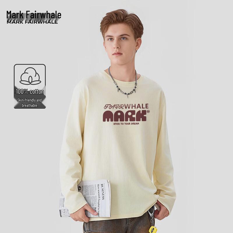 MARK FAIRWHALE Men's Loose Fit 100% Cotton Long Sleeve Round Neck T-Shirt