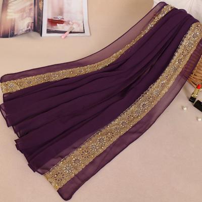 Women's Lace Chiffon Hijab Scarf Gold Beads Glitter Floral Plain Shawls Muslim Pearl  9 Color Scarves 180*85cm 1PC Retail