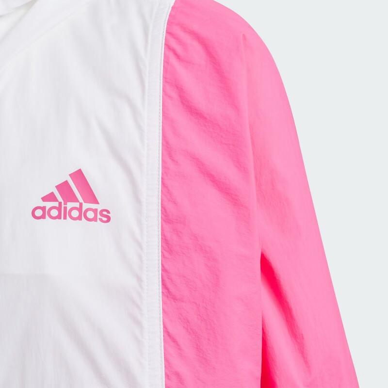 Adidas Color Block Logo Hooded Zip-Up Jacket Kids Jackets White Pink IT1752