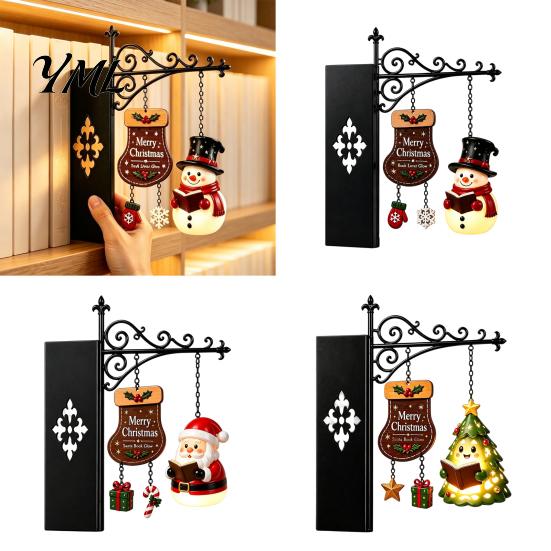 Bookshelf Lighting Christmas Hanging Light, Snowman Book Nook Lamp, Metal Festive Reading Accents Floating Library Lantern Decor, Holiday Ornament for