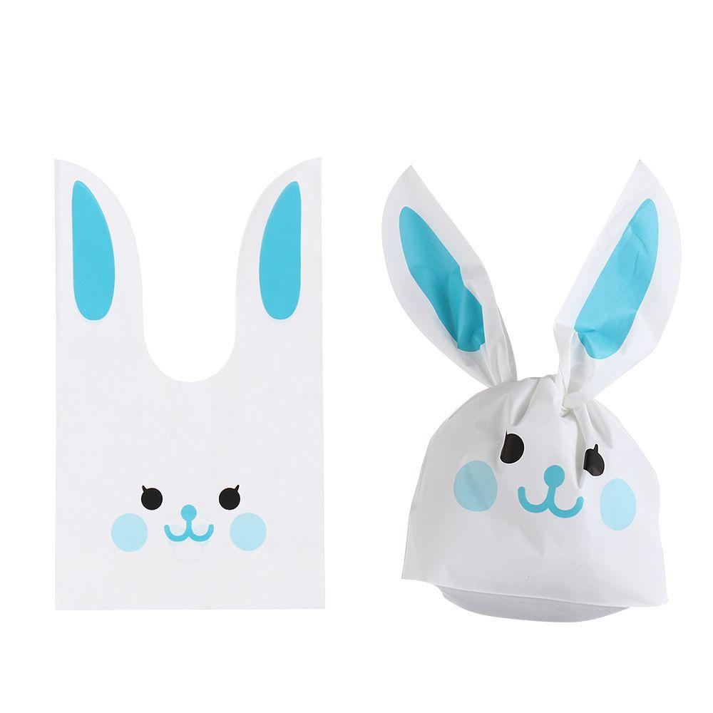 50pcs New Easter Carton Rabbit Ear Bags Plastic Animal Candy Bags For Kids Birthday Biscuits Candy Packaging DIY Gifts Supplies