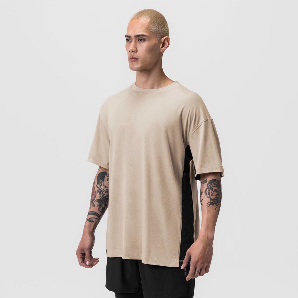 Summer American Sports Fitness Short-sleeved Men's Mesh Splicing Breathable American Round Neck Loose Solid Color T-shirt