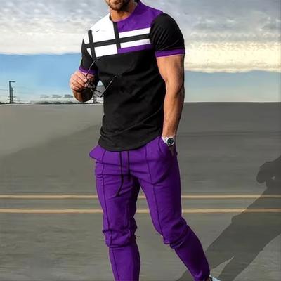 Sommermode Herren T-Shirt Anzug Sportbekleidung 3D-gedruckte Sportbekleidung Kurzarm-T-Shirt lange Hose Streetwear 2-teiliges Set