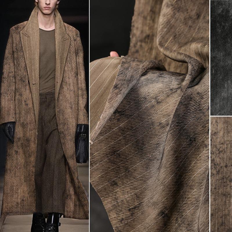 

50/100/300cm Khaki/Black Color Wire Strip Western Style Fashion Show Suit Coat Half Skirt Pants Clothing Designer Fabric 50x150cm