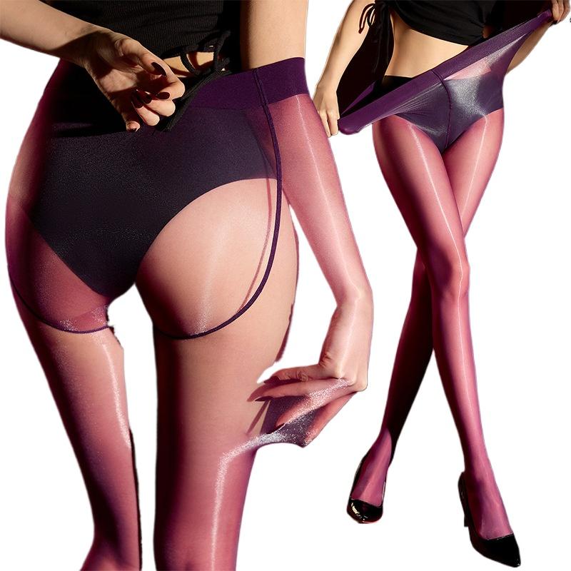 Couple Sexy Invisible Stocking Women Gay Men Oily Glossy Pantyhose Ultra-thin Sissy Pouch Sheath Lingerie Nightclub Dance Tights