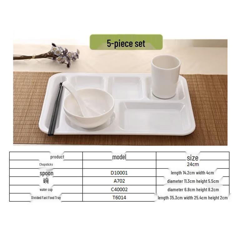 Rectangular 5-Compartment Melamine Divided Dinner Plate