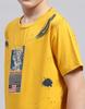 MONTE CARLO Boys Mustard Printed Round Neck Half Sleeve Regular Fit T-Shirt