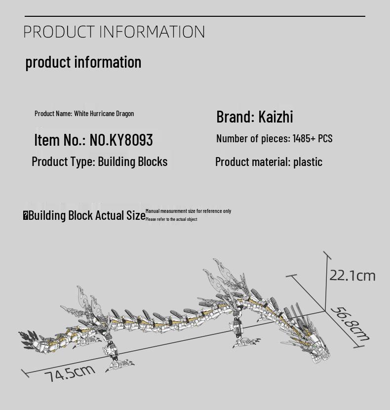 KaiZhi White Hurricane Dragon Space-Air Beast Building Blocks: Chinese Style Educational Toy Gift for Boys