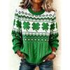 2026 Womens Oversized Knit-Style Crewneck Sweatshirt With 3D Clover Print Thick Warm Streetwear Top