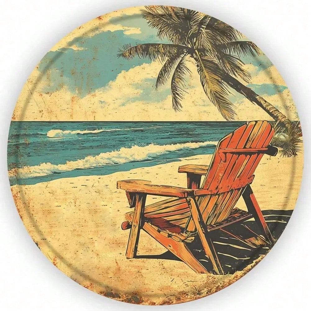 

Round Coastal Scene Vintage Tin Sign, 20cm Aluminum Rustic Wall Art 20x20 разноцветный