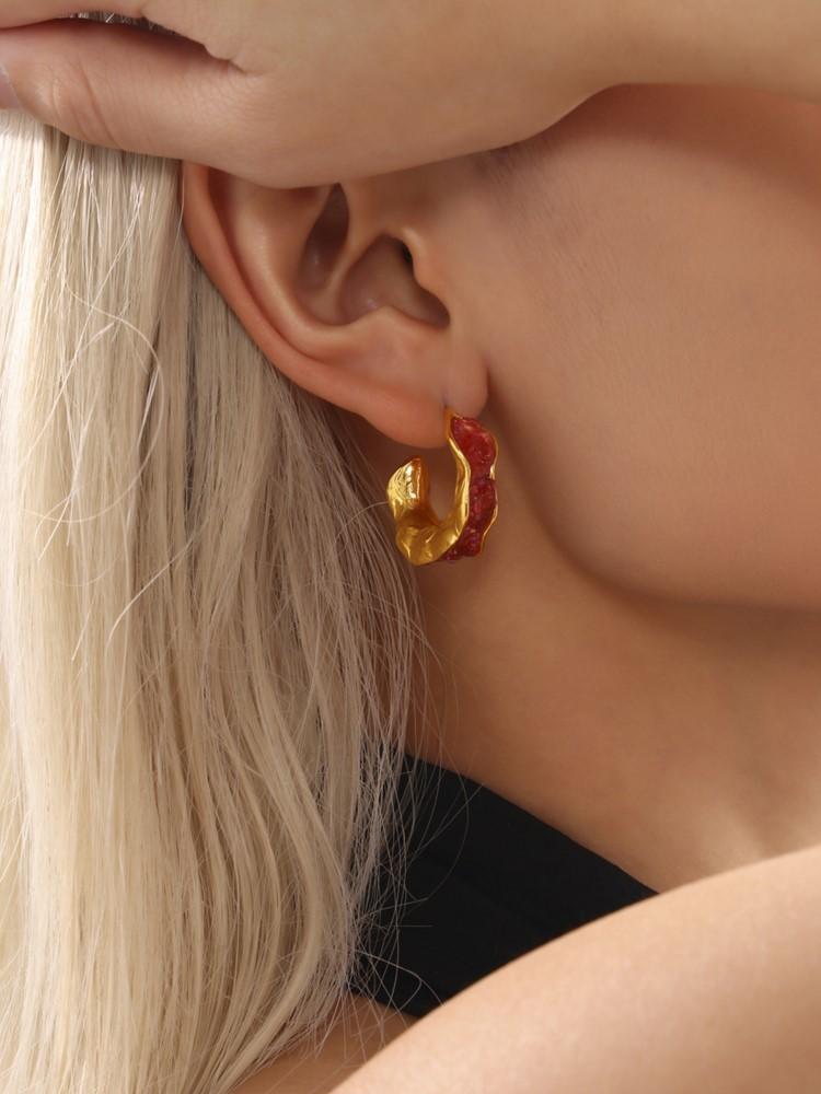 C Shape Stainless Steel Stud Earrings For Women 18k Gold Plated With Multi Color Crystal Women's Earring Ear Studs Woman Zircon